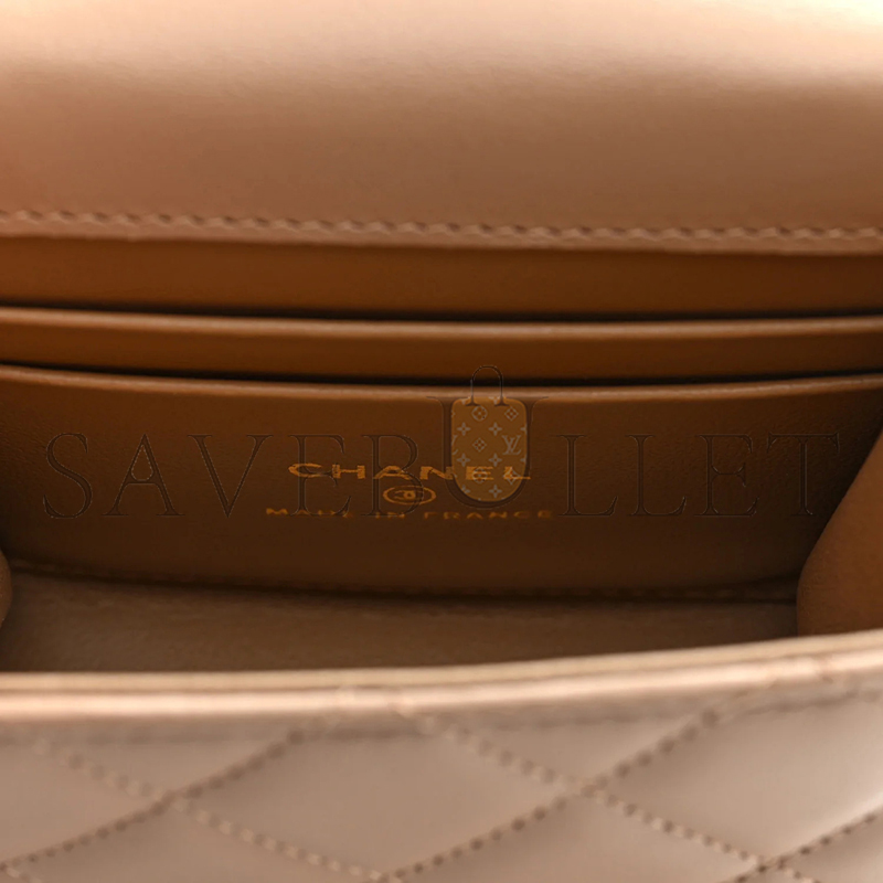 Ch**el lambskin quilted mini top handle flap clutch with chain beige ap2682 (11*11*5.5cm)